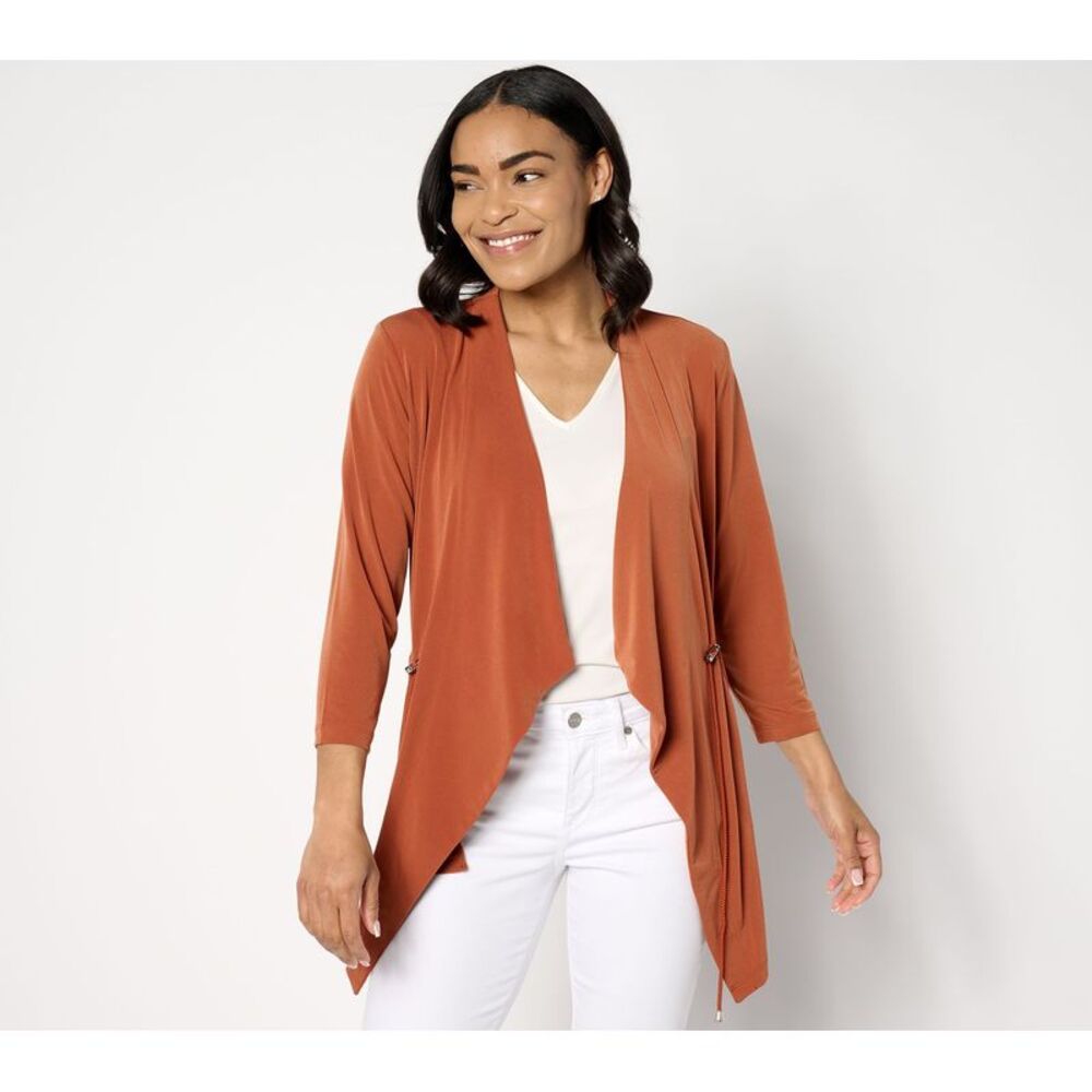 Susan Graver Women's Top Plus Sz Sweater 5X Liquid Knit Anorak Brown A374092
